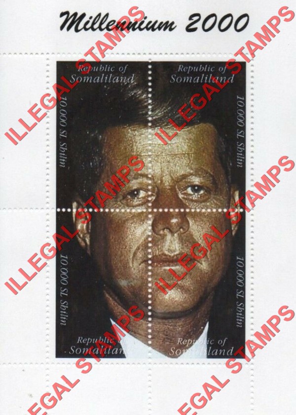 Somaliland 2000 Millenium John F. Kennedy Illegal Stamp Souvenir Sheet of 4