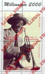 Somaliland 2000 Millenium Louis Armstrong Illegal Stamp Souvenir Sheet of 4