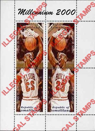 Somaliland 2000 Millenium Michael Jordan Illegal Stamp Souvenir Sheet of 4