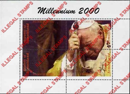 Somaliland 2000 Millenium Pope John Paul II Illegal Stamp Souvenir Sheet of 4