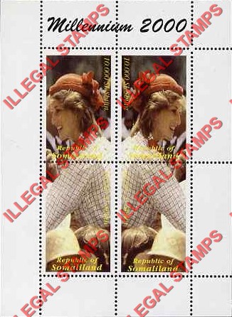 Somaliland 2000 Millenium Princess Diana Illegal Stamp Souvenir Sheet of 4
