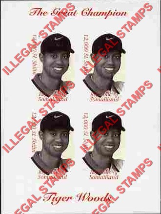 Somaliland 2000 Tiger Woods Illegal Stamp Souvenir Sheet of 4