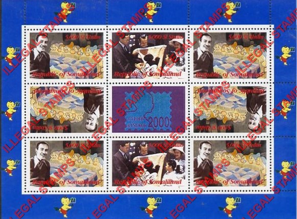 Somaliland 2000 Walt Disney and the Seven Dwarfs Illegal Stamp Souvenir Sheet of 8 Plus Label