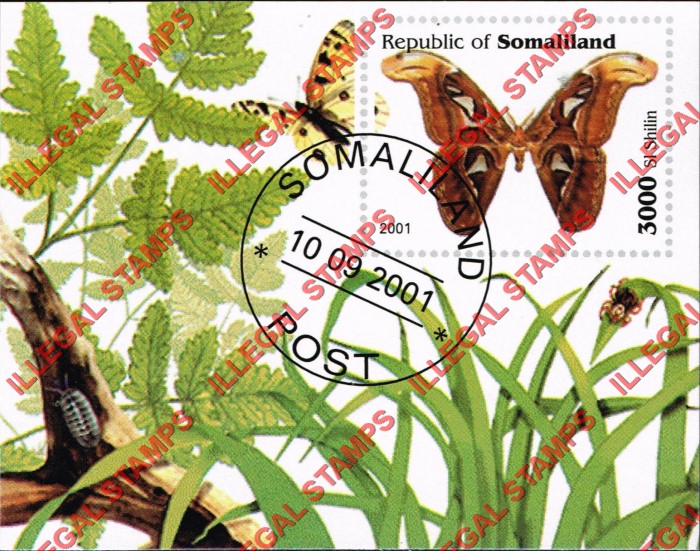 Somaliland 2001 Butterflies Illegal Stamp Souvenir Sheet of 1