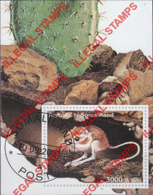 Somaliland 2001 Desert Mouse and Cactus Illegal Stamp Souvenir Sheet of 1