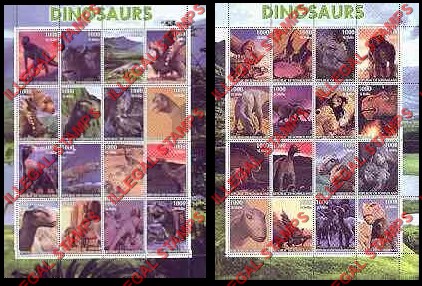 Somaliland 2001 Dinosaurs Illegal Stamp Souvenir Sheets of 16
