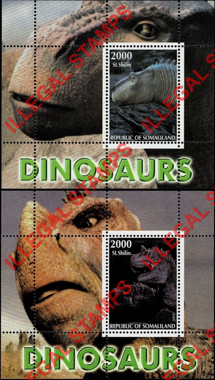 Somaliland 2001 Dinosaurs Illegal Stamp Souvenir Sheets of 1