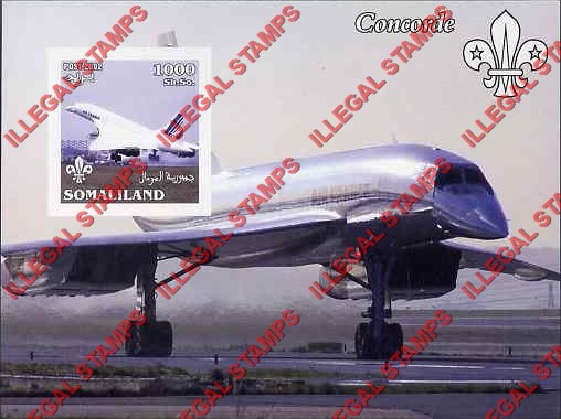 Somaliland 2002 Concorde and Scout Logo Illegal Stamp Souvenir Sheet of 1