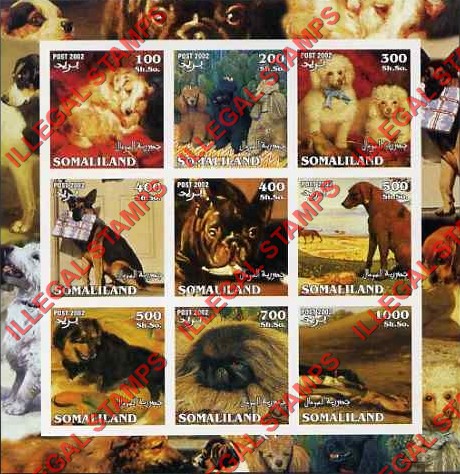 Somaliland 2002 Dogs Illegal Stamp Souvenir Sheet of 9