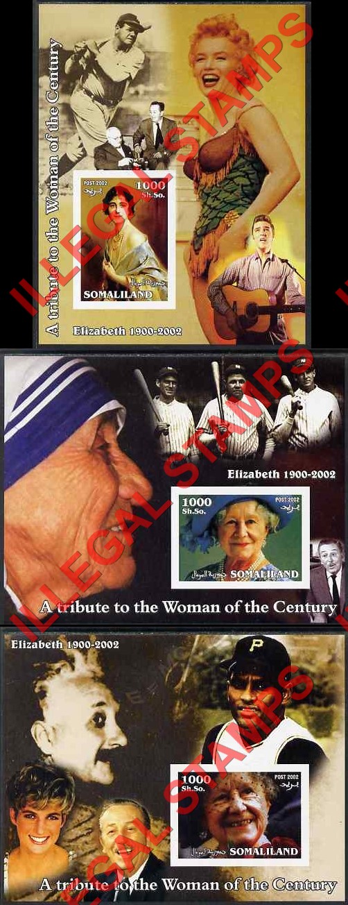 Somaliland 2002 Women of the Century Queen Elizabeth the Queen Mother Illegal Stamp Souvenir Sheets of 1 (Part 1)