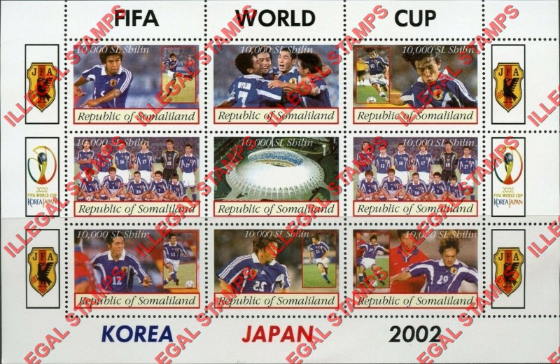 Somaliland 2002 World Cup Soccer Football Illegal Stamp Souvenir Sheets of 9