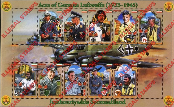 Somaliland 2011 Air Aces of Germany Illegal Stamp Souvenir Sheet of 10