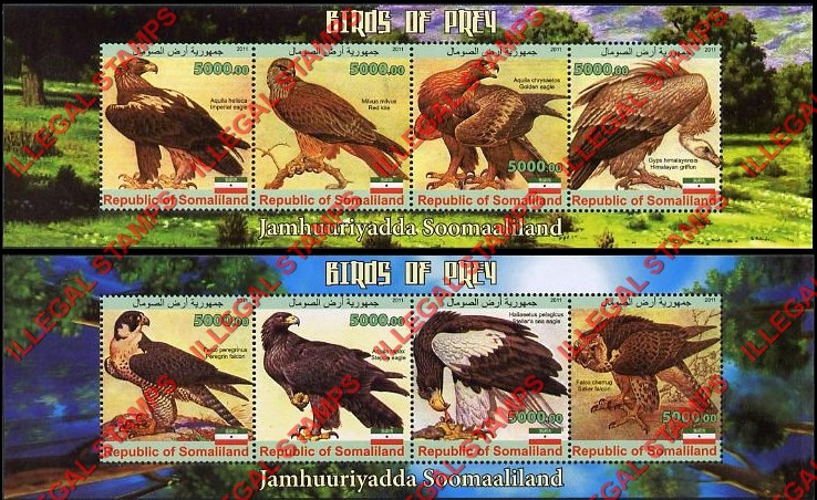 Somaliland 2011 Birds of Prey Illegal Stamp Souvenir Sheets of 4