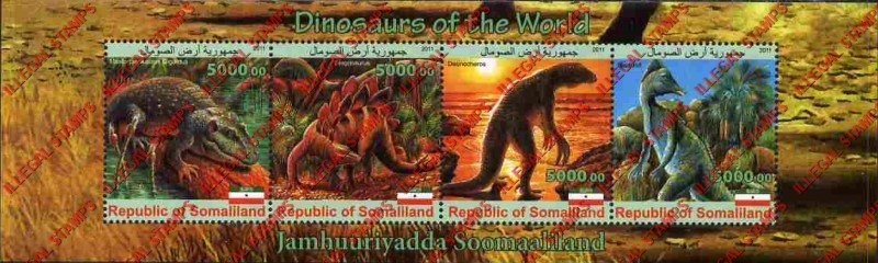 Somaliland 2011 Dinosaurs of the World Illegal Stamp Souvenir Sheet of 4