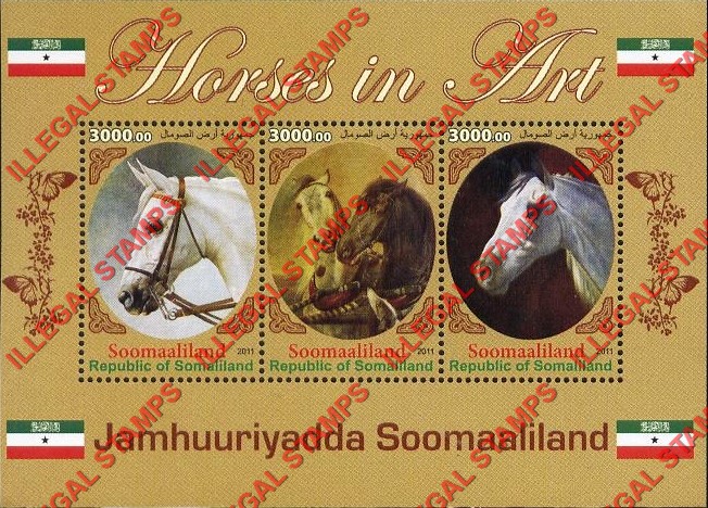 Somaliland 2011 Horses in Art Illegal Stamp Souvenir Sheet of 3