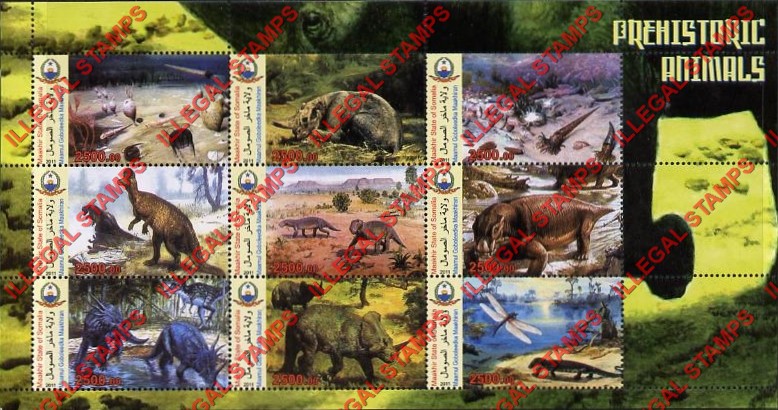 Somaliland 2011 Prehistoric Animals Illegal Stamp Souvenir Sheet of 9