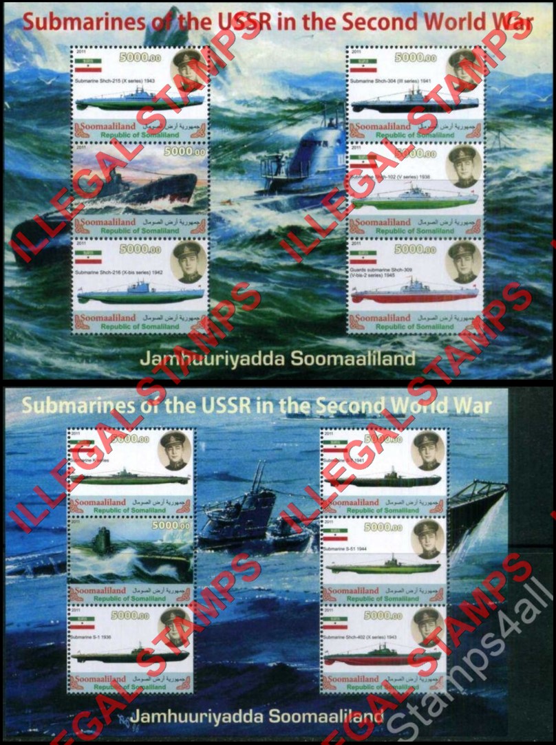 Somaliland 2011 Russian Submarines of World War II Illegal Stamp Souvenir Sheets of 6