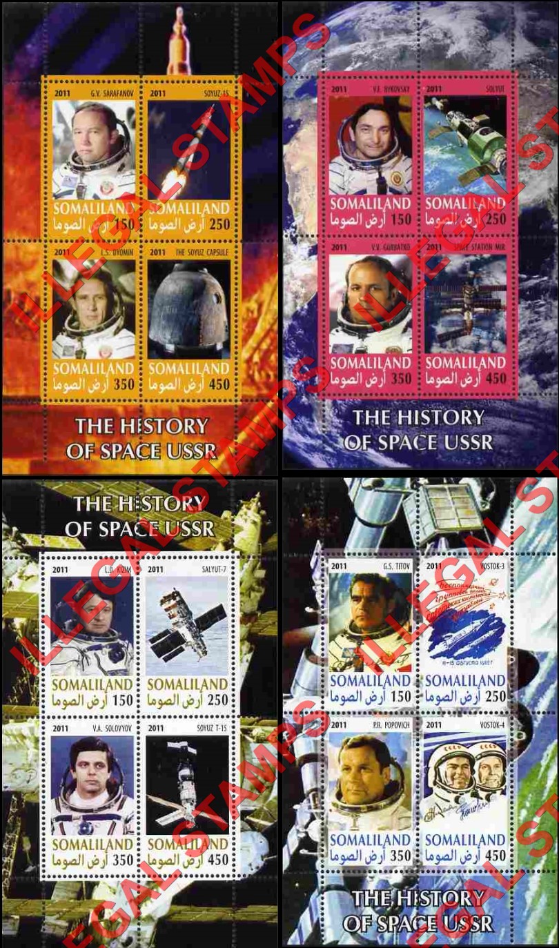Somaliland 2011 Space History of the USSR Illegal Stamp Souvenir Sheets of 4 (Part 2)