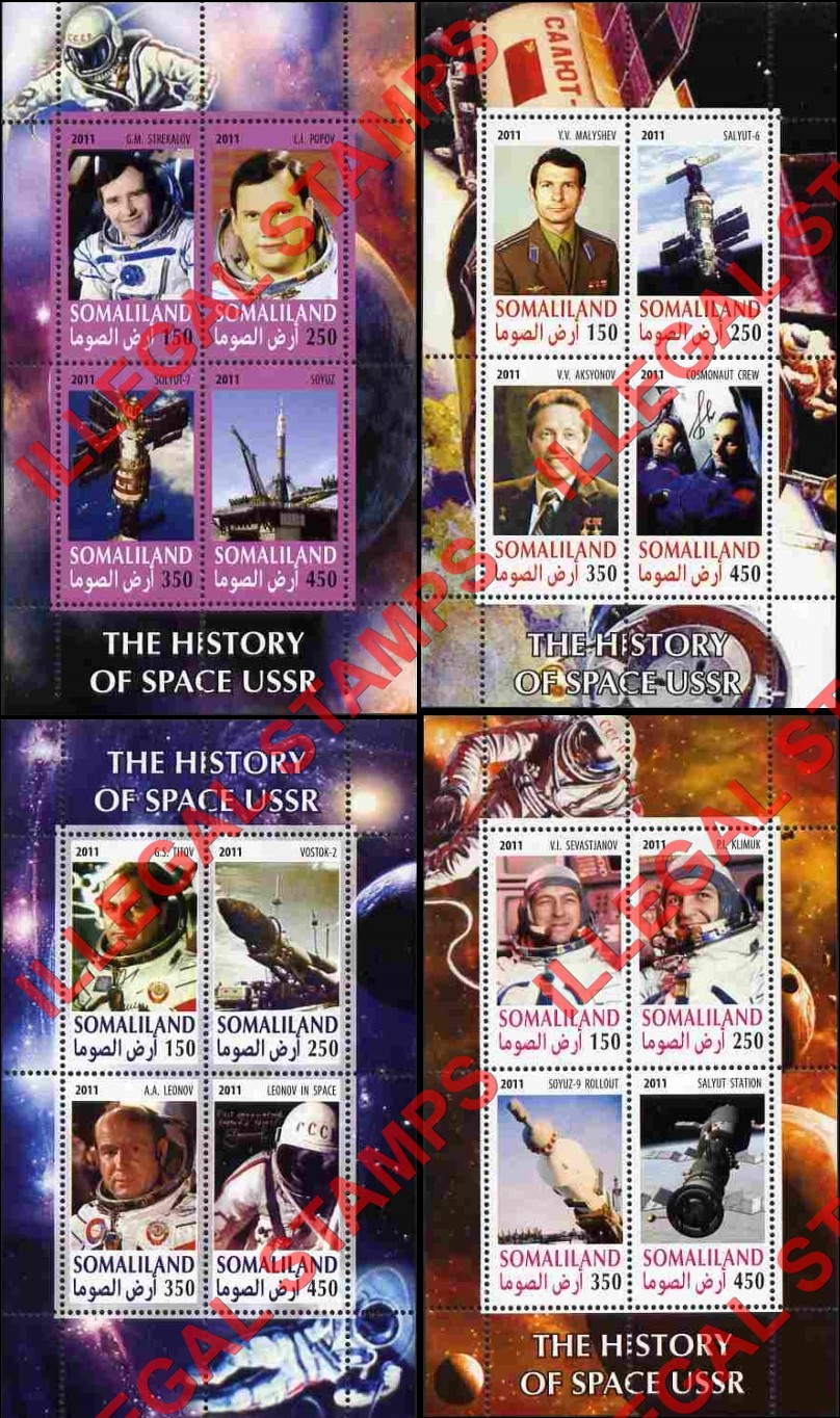 Somaliland 2011 Space History of the USSR Illegal Stamp Souvenir Sheets of 4 (Part 3)