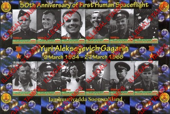 Somaliland 2011 Space Yuri Gagarin Illegal Stamp Souvenir Sheet of 12