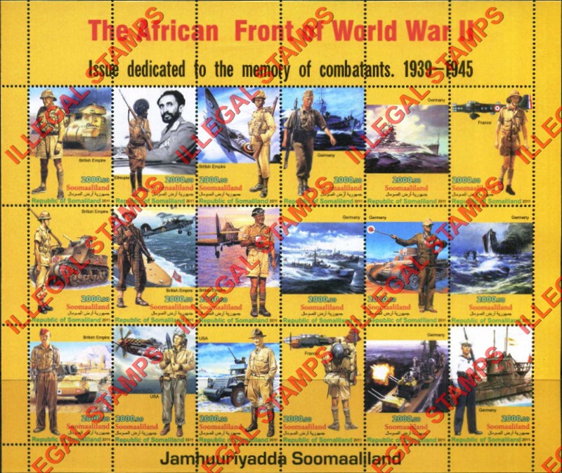 Somaliland 2011 The African Front of World War II Illegal Stamp Souvenir Sheet of 18