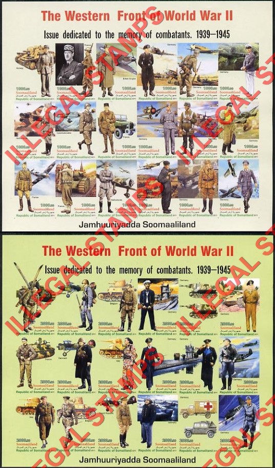 Somaliland 2011 The Western Front of World War II Illegal Stamp Souvenir Sheets of 18