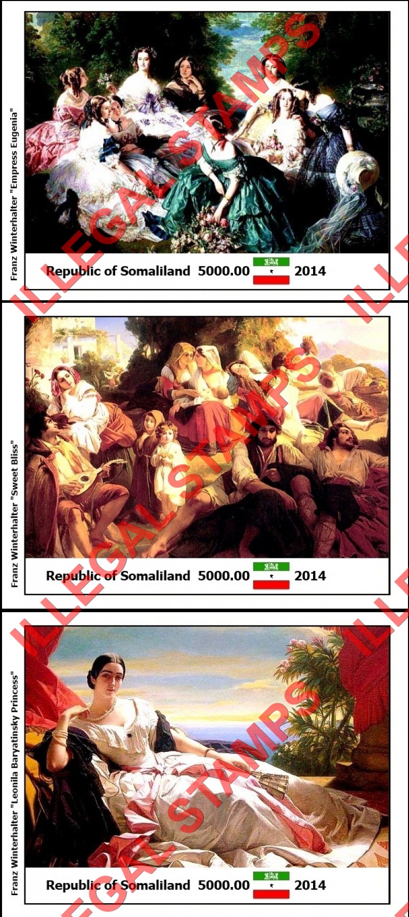Somaliland 2014 Paintings by Franz Winterhalter Illegal Stamp Souvenir Sheets of 1 (Part 2)