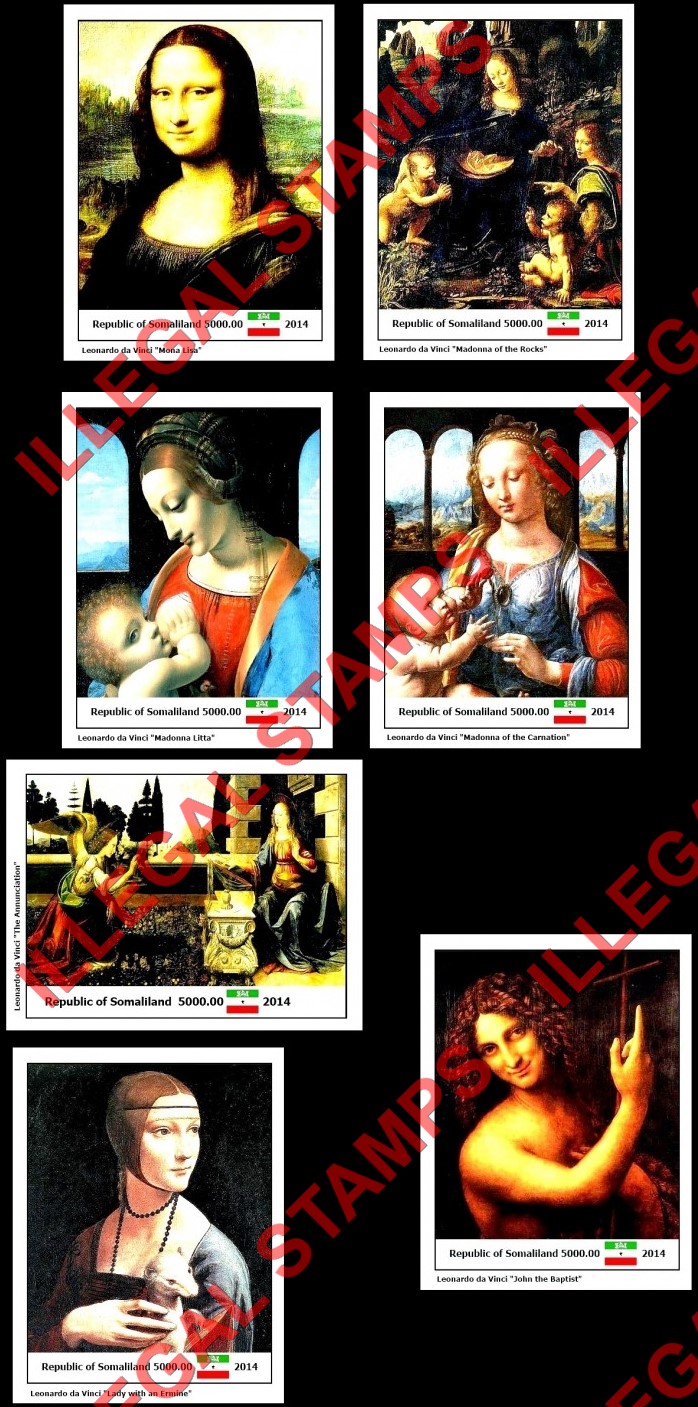 Somaliland 2014 Paintings by Leonardo da Vinci Illegal Stamp Souvenir Sheets of 1 (Part 1)