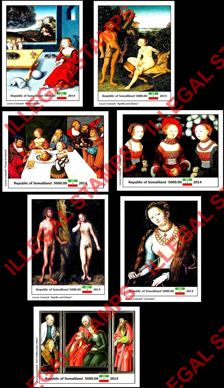Somaliland 2014 Paintings by Lucas Cranach Illegal Stamp Souvenir Sheets of 1 (Part 1)