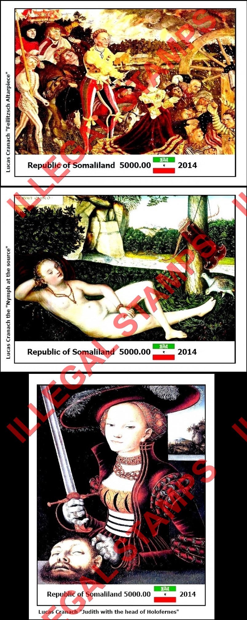 Somaliland 2014 Paintings by Lucas Cranach Illegal Stamp Souvenir Sheets of 1 (Part 2)