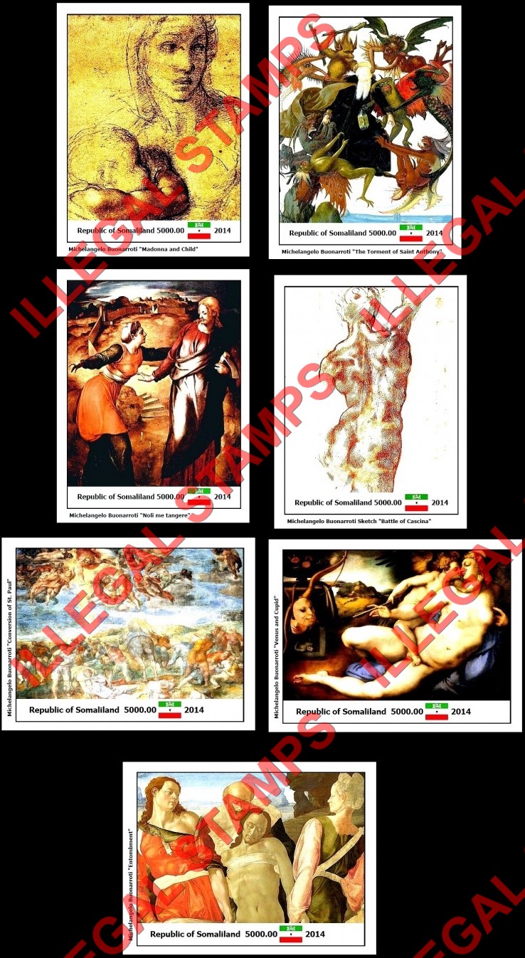 Somaliland 2014 Paintings by Michelangelo Illegal Stamp Souvenir Sheets of 1 (Part 1)
