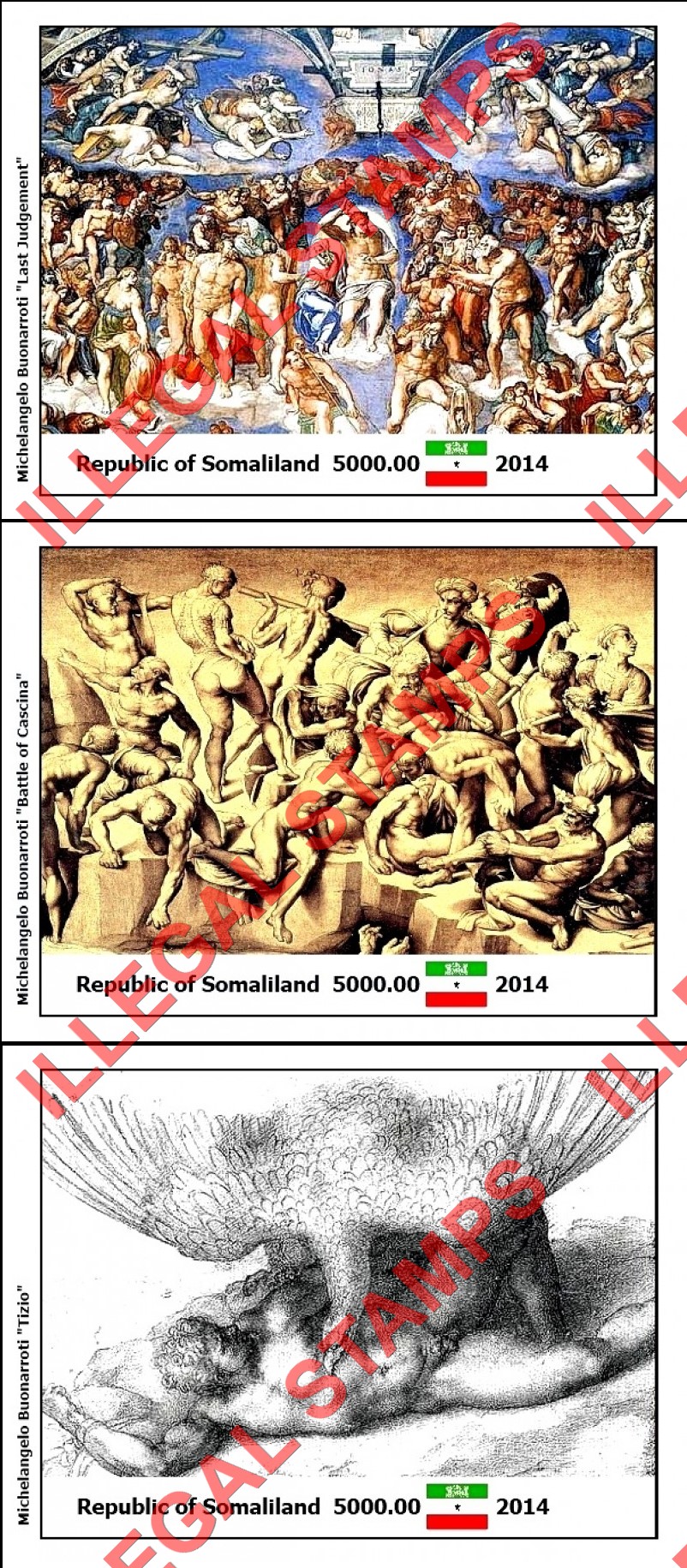 Somaliland 2014 Paintings by Michelangelo Illegal Stamp Souvenir Sheets of 1 (Part 2)