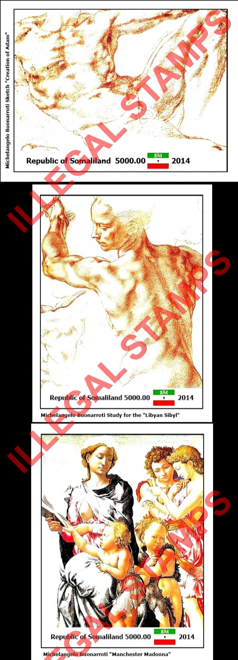 Somaliland 2014 Paintings by Michelangelo Illegal Stamp Souvenir Sheets of 1 (Part 3)