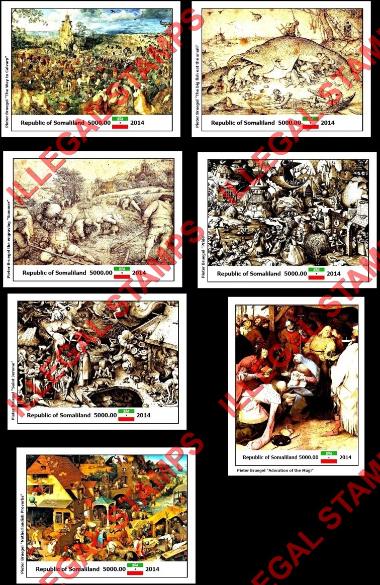 Somaliland 2014 Paintings by Pieter Bruegel Illegal Stamp Souvenir Sheets of 1 (Part 1)