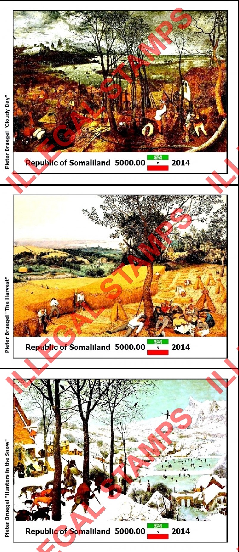 Somaliland 2014 Paintings by Pieter Bruegel Illegal Stamp Souvenir Sheets of 1 (Part 2)
