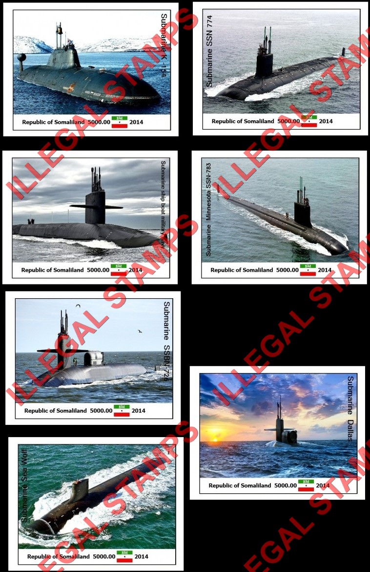 Somaliland 2014 Submarines Illegal Stamp Souvenir Sheets of 1 (Part 1)