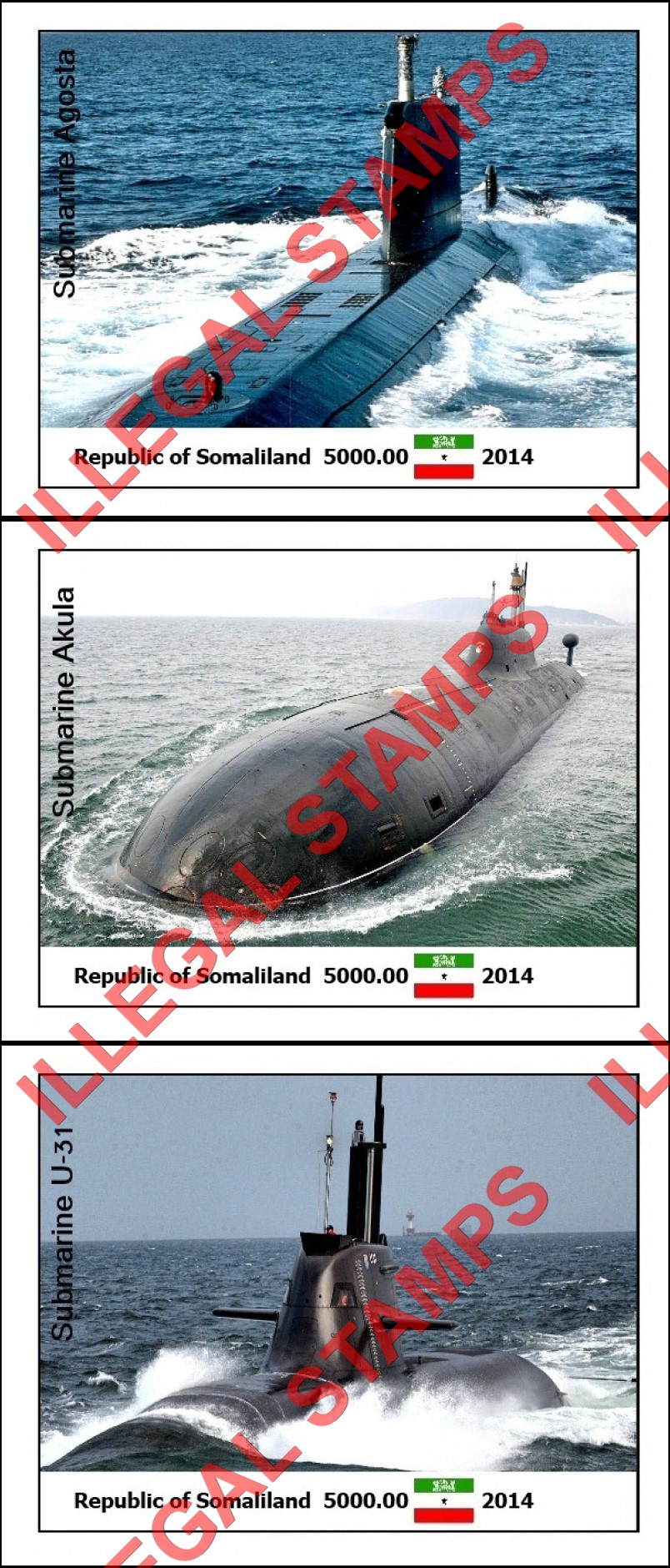 Somaliland 2014 Submarines Illegal Stamp Souvenir Sheets of 1 (Part 2)