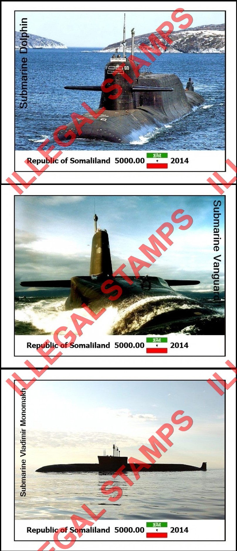 Somaliland 2014 Submarines Illegal Stamp Souvenir Sheets of 1 (Part 3)