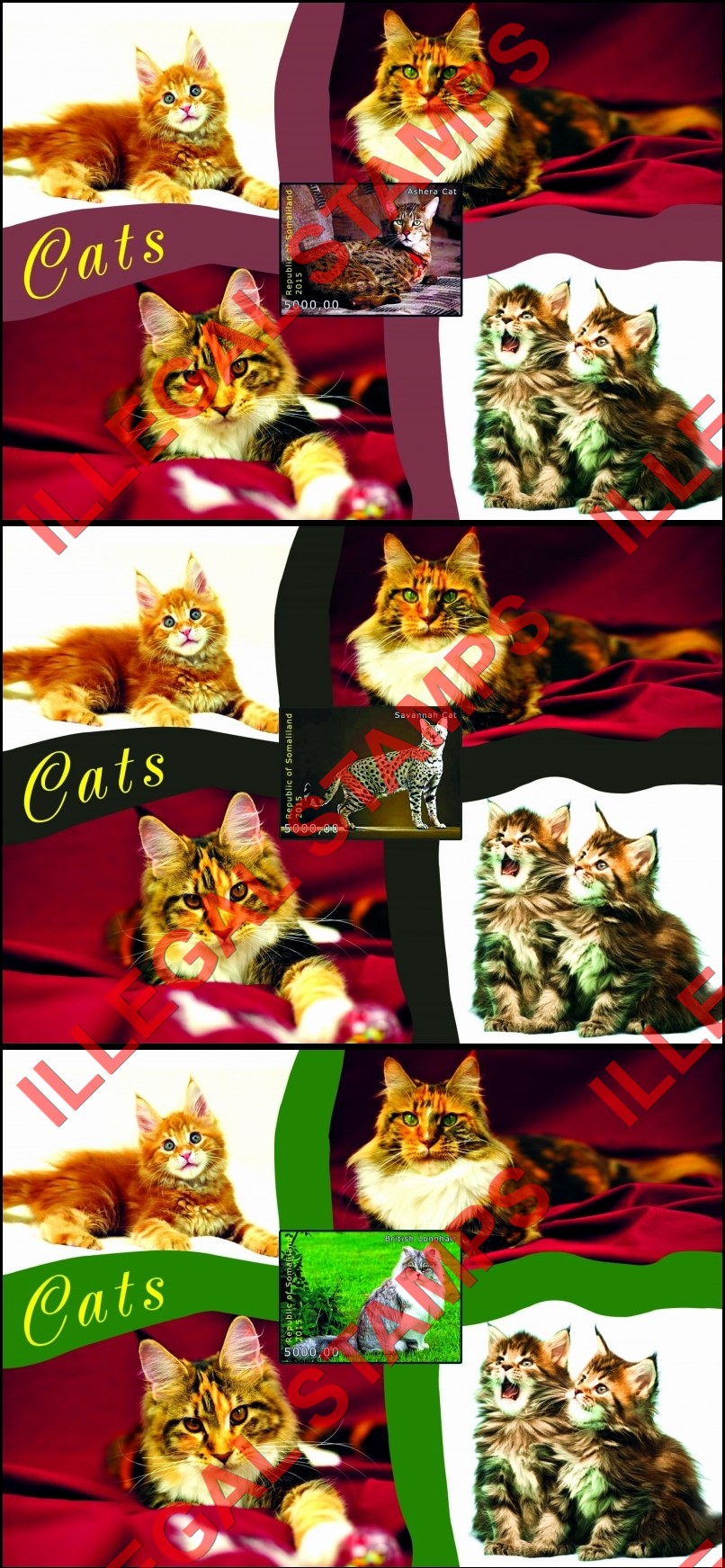 Somaliland 2015 Cats Illegal Stamp Souvenir Sheets of 1 (Part 2)