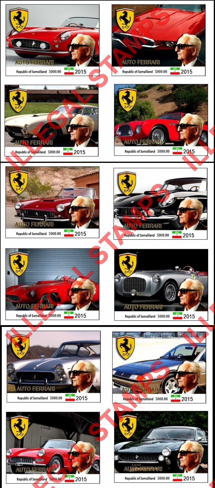 Somaliland 2015 Ferrari Cars Illegal Stamp Souvenir Sheets of 1 (Part 1)