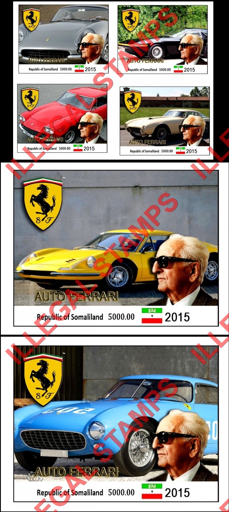 Somaliland 2015 Ferrari Cars Illegal Stamp Souvenir Sheets of 1 (Part 2)
