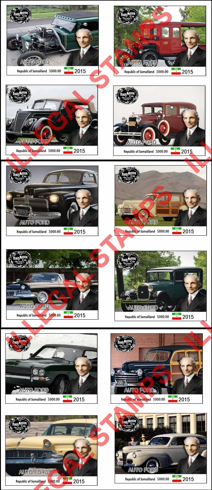 Somaliland 2015 Ford Automobiles Illegal Stamp Souvenir Sheets of 1 (Part 1)