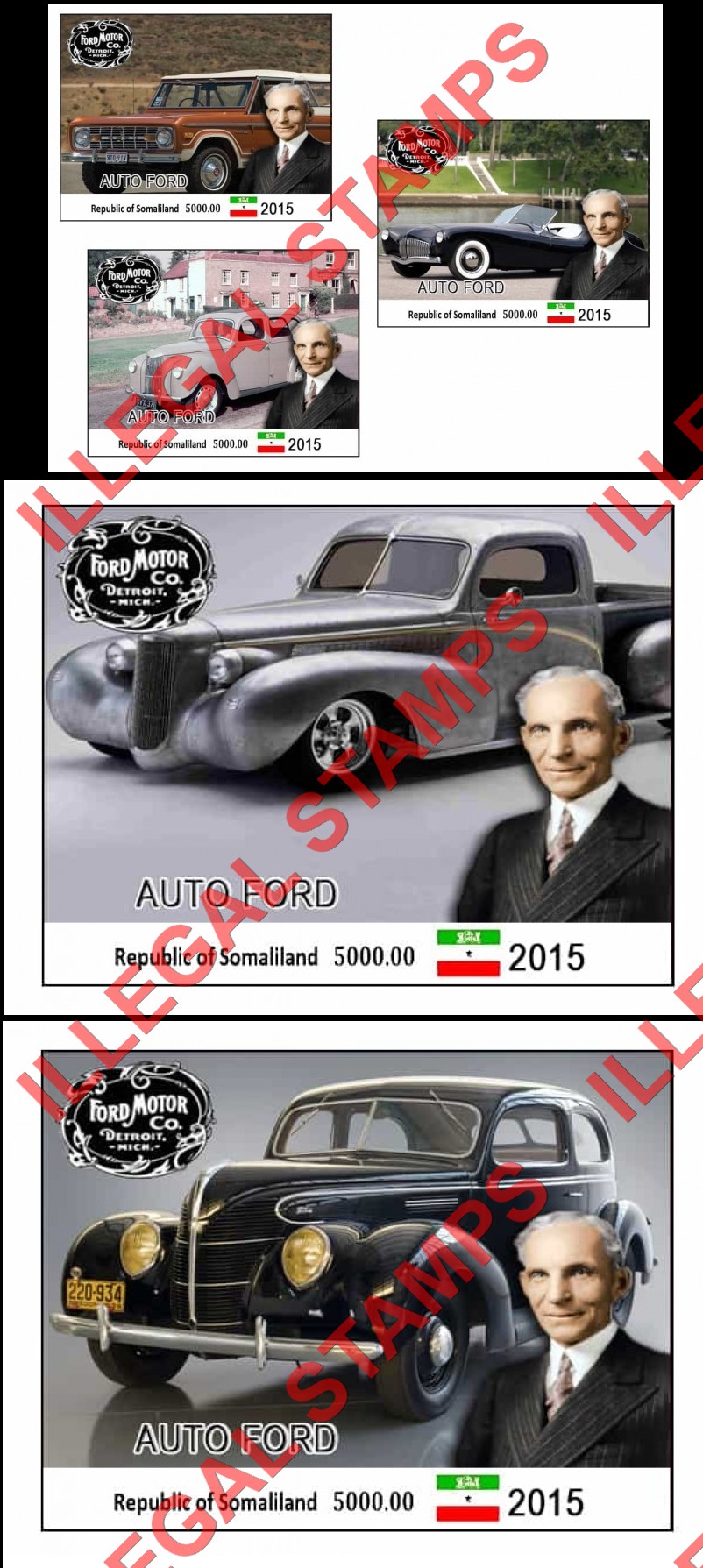 Somaliland 2015 Ford Automobiles Illegal Stamp Souvenir Sheets of 1 (Part 2)