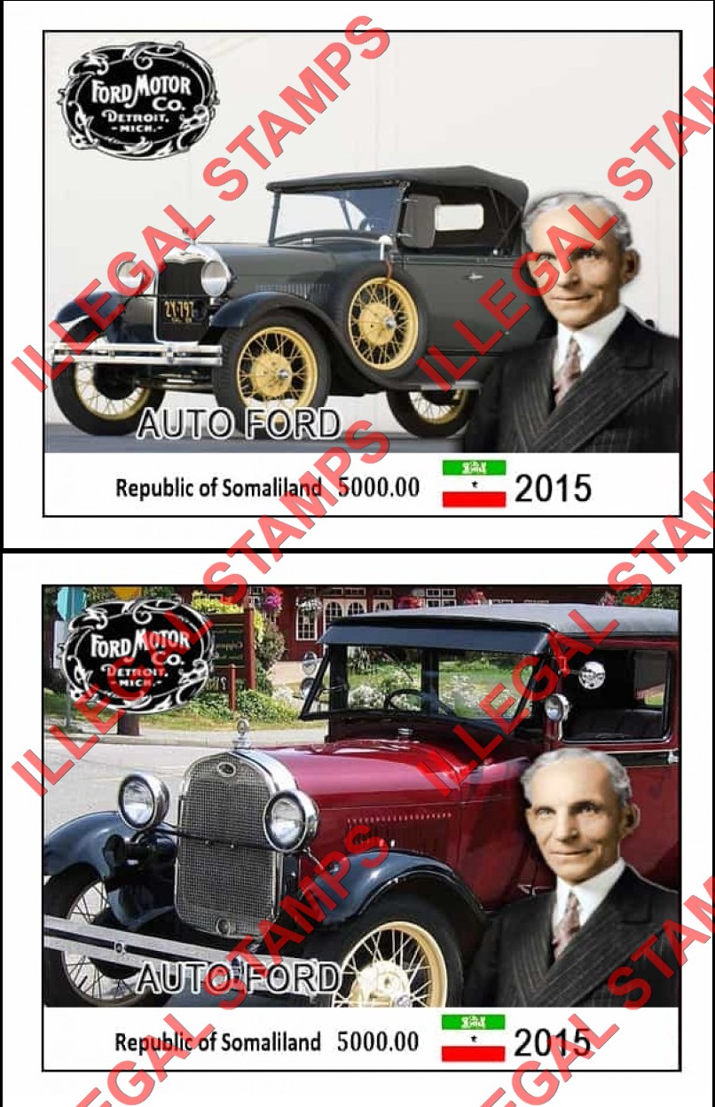 Somaliland 2015 Ford Automobiles Illegal Stamp Souvenir Sheets of 1 (Part 3)