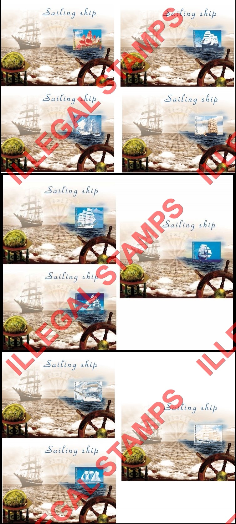 Somaliland 2015 Sailing Ships Illegal Stamp Souvenir Sheets of 1 (Part 1)
