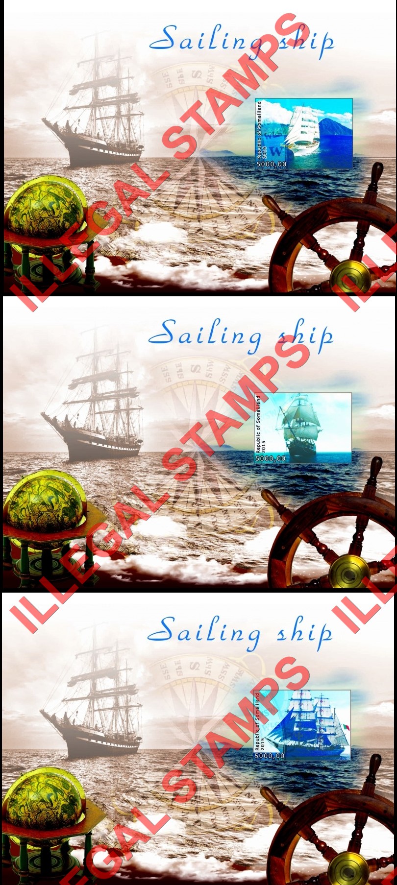 Somaliland 2015 Sailing Ships Illegal Stamp Souvenir Sheets of 1 (Part 2)