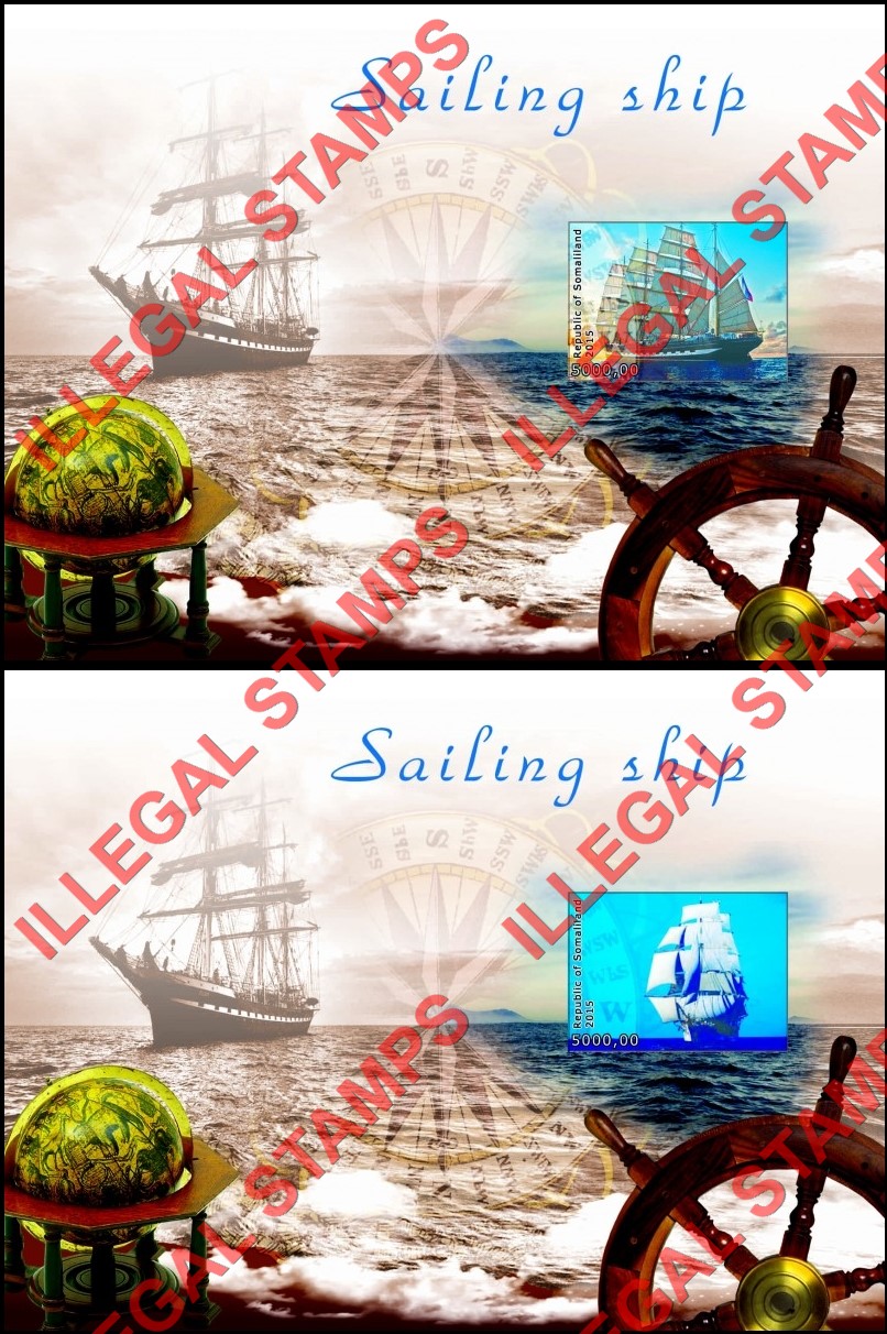 Somaliland 2015 Sailing Ships Illegal Stamp Souvenir Sheets of 1 (Part 3)
