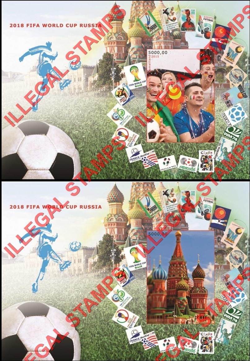 Somaliland 2015 World Cup Soccer Football in Russia 2018 Illegal Stamp Souvenir Sheets of 1 (Part 3)