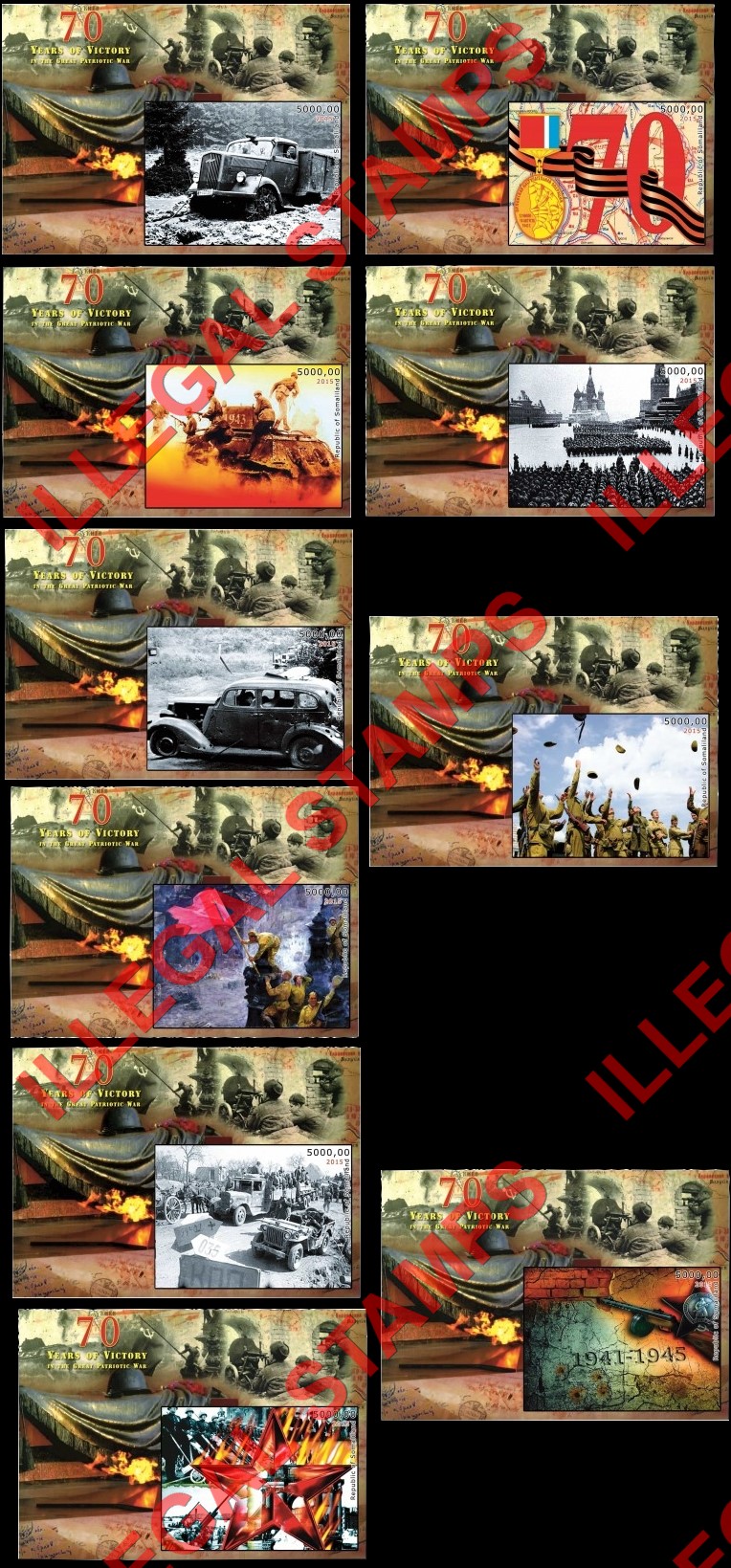 Somaliland 2015 World War II 70 Years of Victory Illegal Stamp Souvenir Sheets of 1 (Part 1)