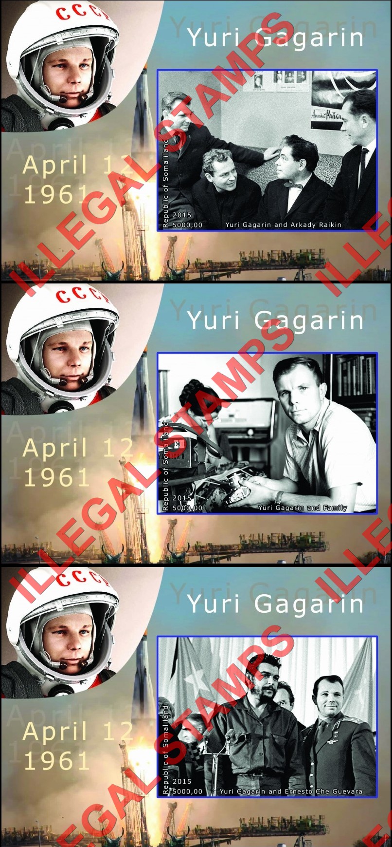Somaliland 2015 Yuri Gagarin Illegal Stamp Souvenir Sheets of 1 (Part 2)
